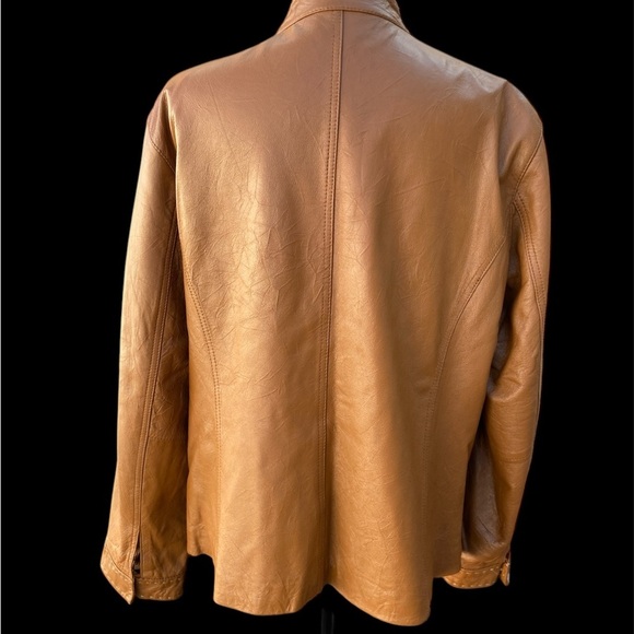 CHICO'S tan Leather Women's Designer Jacket Size M/L - Picture 3 of 10